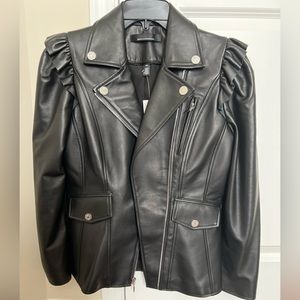 NWT WHBM White House Black Market Genuine Leather Moto Jacket XS Black